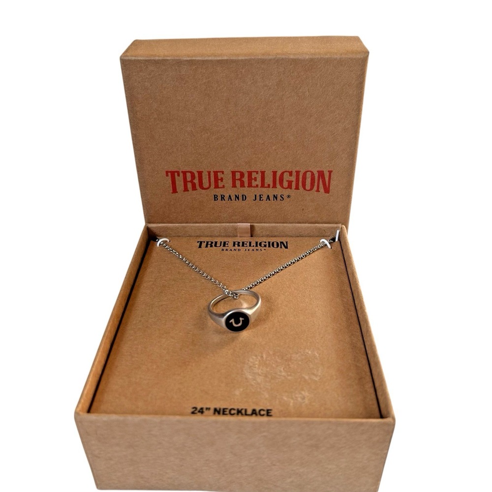 24 Inch True Religion Brand Jeans Logo Necklace Ring Pendant Brand New with Box